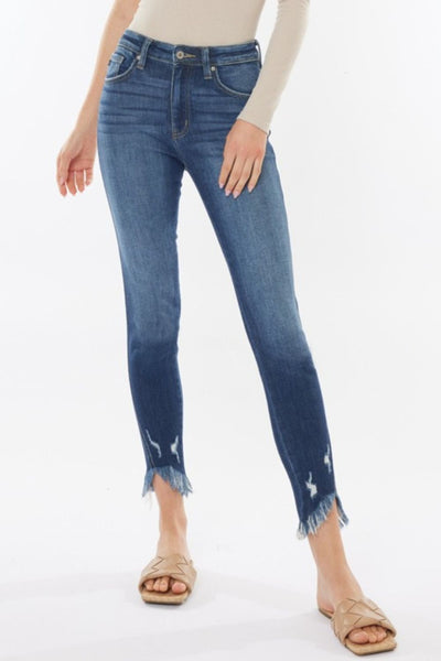 Kancan Raw Hem High Waist Cropped Jeans