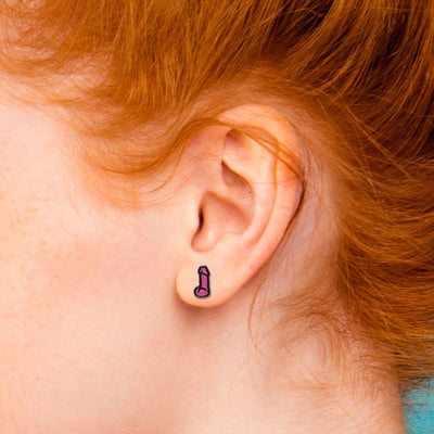 Wood Rocket Pink Dildo Earrings