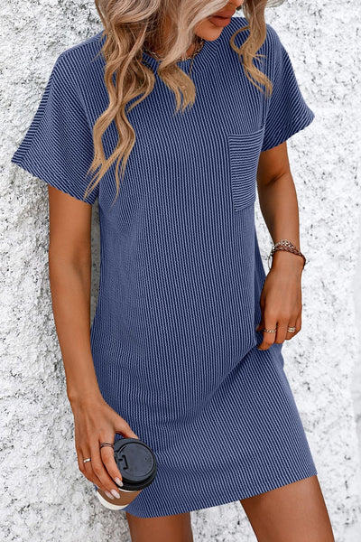 Ribbed Striped Short Sleeve Mini Tee Dress