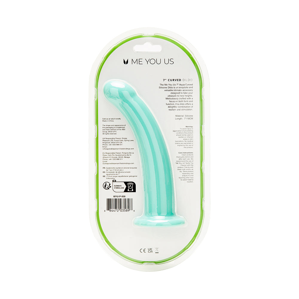 Me You Us 7in Curved Silicone Dildo Aqua