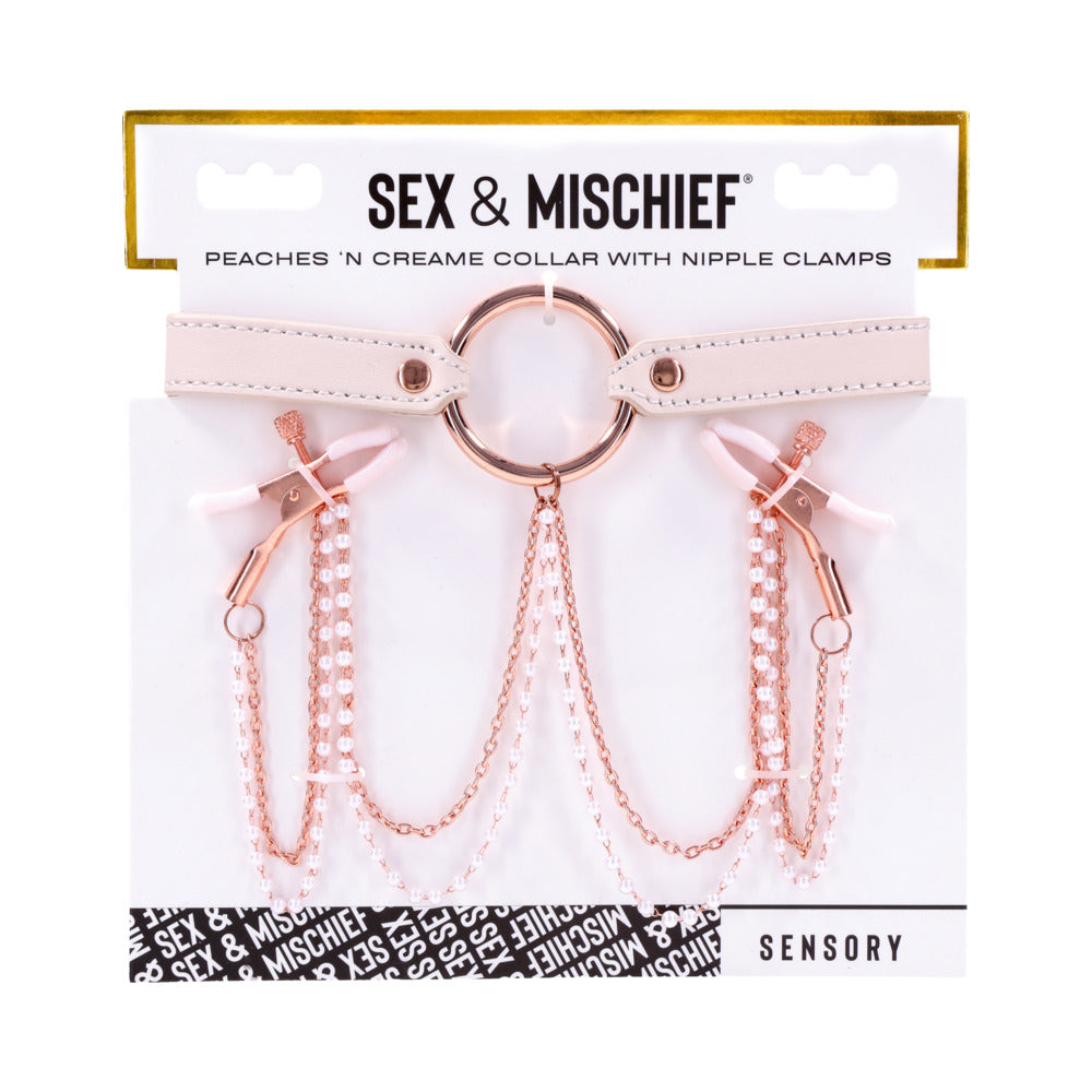 Sportsheets Sex & Mischief Peaches n CreaMe Collar with Nipple Clamps