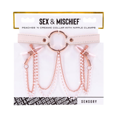 Sportsheets Sex & Mischief Peaches n CreaMe Collar with Nipple Clamps