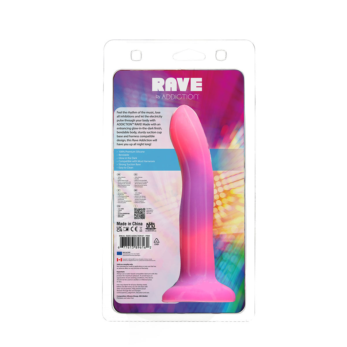 Addiction Glow-in-the-Dark Rave Dil 8" - Pink Purple