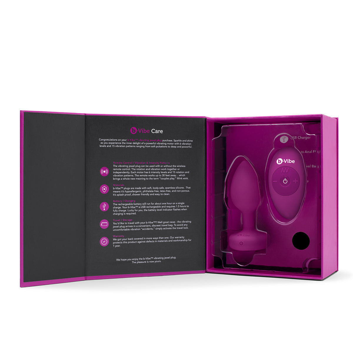 B-Vibe Vibrating Jewel Plug Small/Medium - Fuchsia