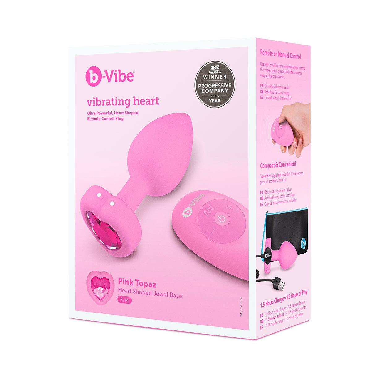 B-Vibe Vibrating Heart Plug Small/Medium - Pink Topaz