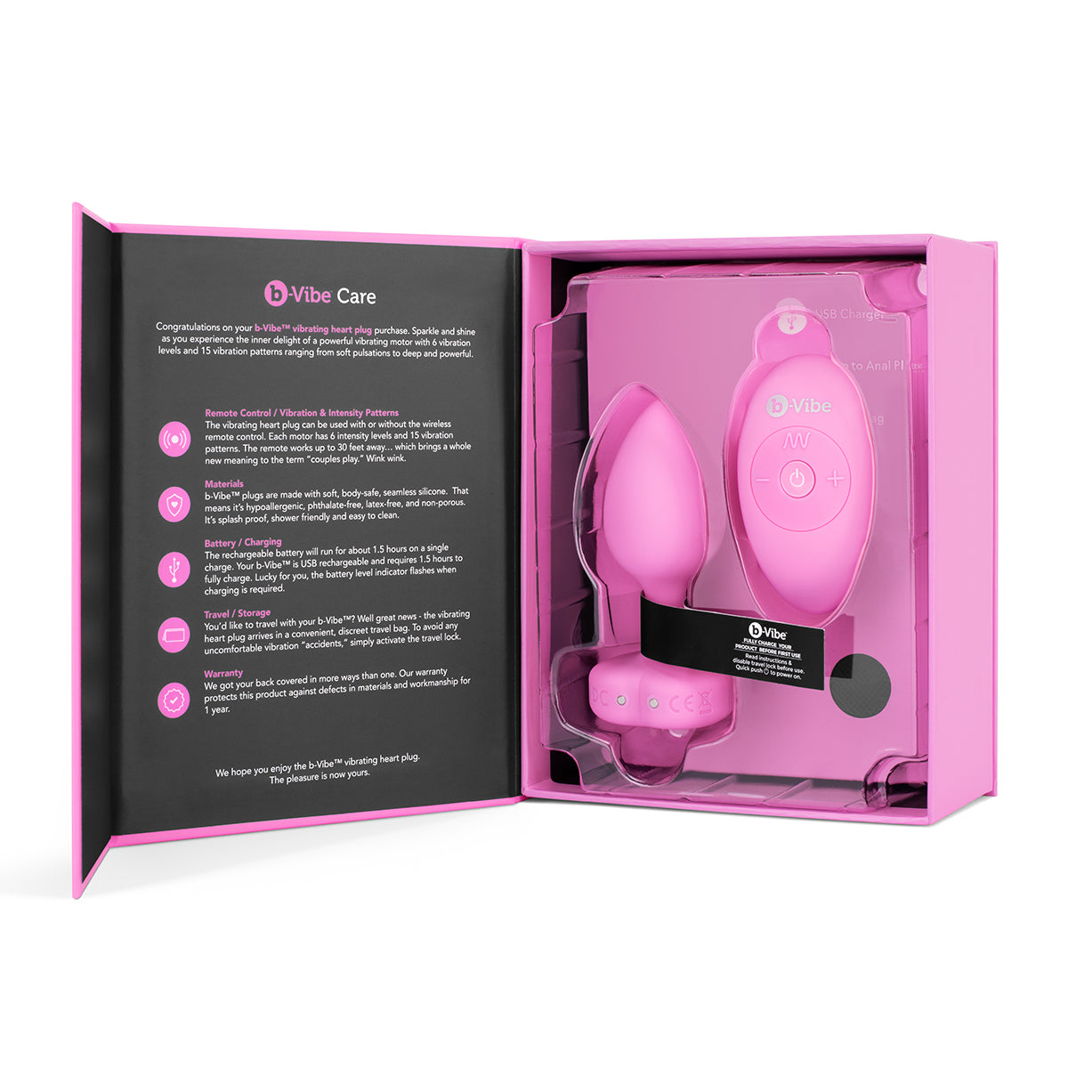 B-Vibe Vibrating Heart Plug Small/Medium - Pink Topaz