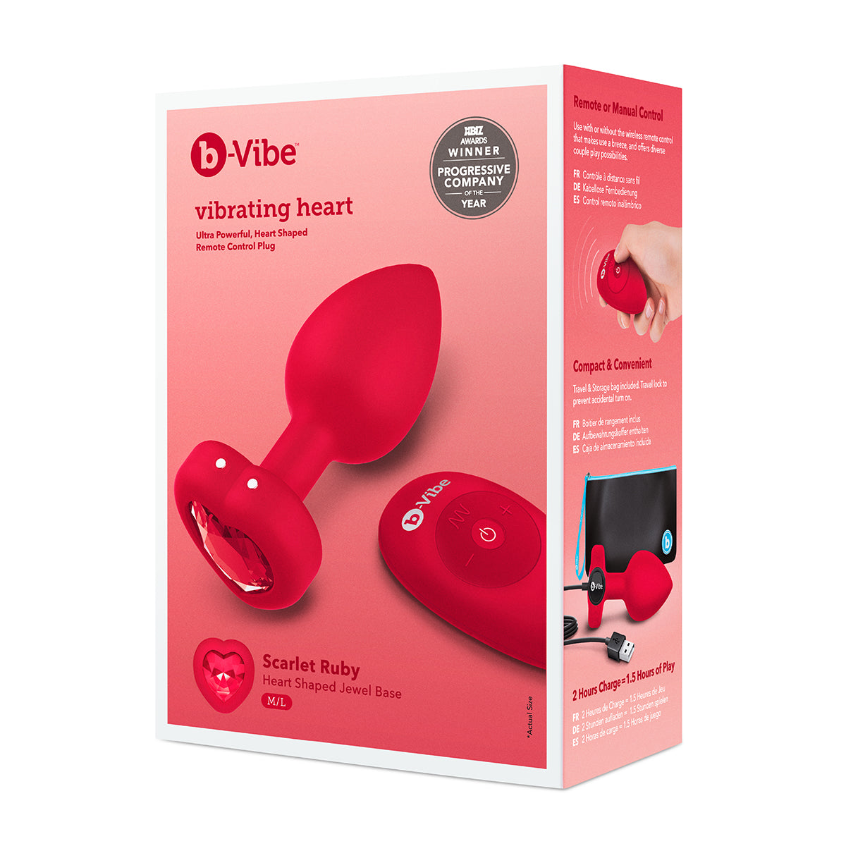 B-Vibe Vibrating Heart Plug Medium/Large - Scarlet Ruby