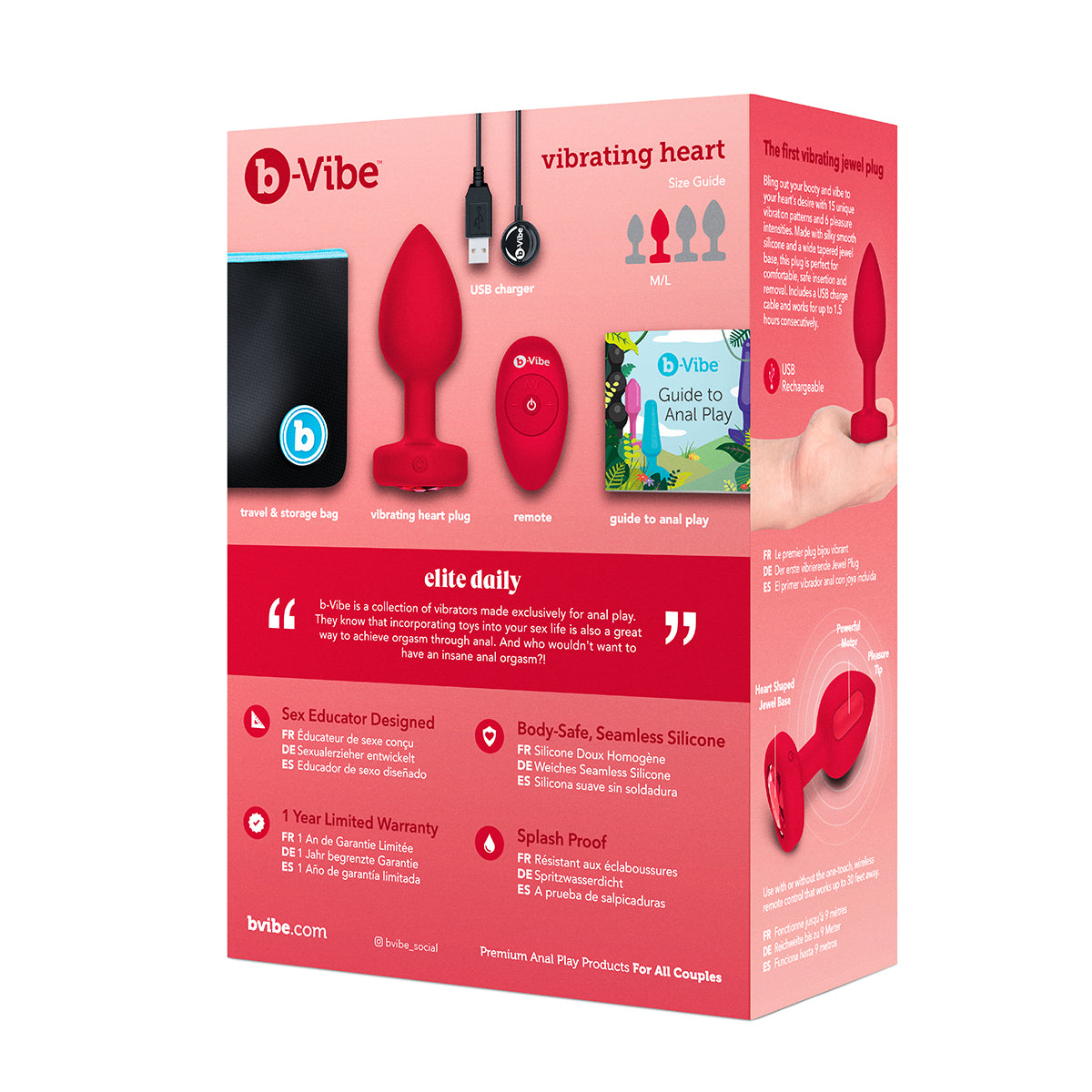 B-Vibe Vibrating Heart Plug Medium/Large - Scarlet Ruby