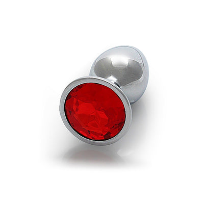 Shots Ouch! Round Gem Butt Plug Small - Silver/Ruby Red