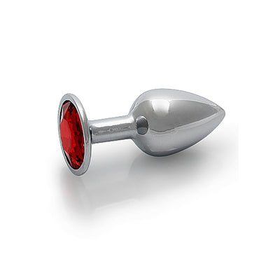 Shots Ouch! Round Gem Butt Plug Small - Silver/Ruby Red