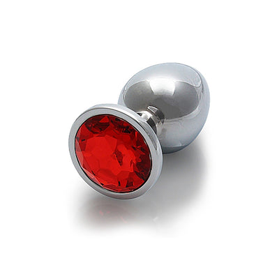 Shots Ouch! Round Gem Butt Plug Medium - Silver/Ruby Red