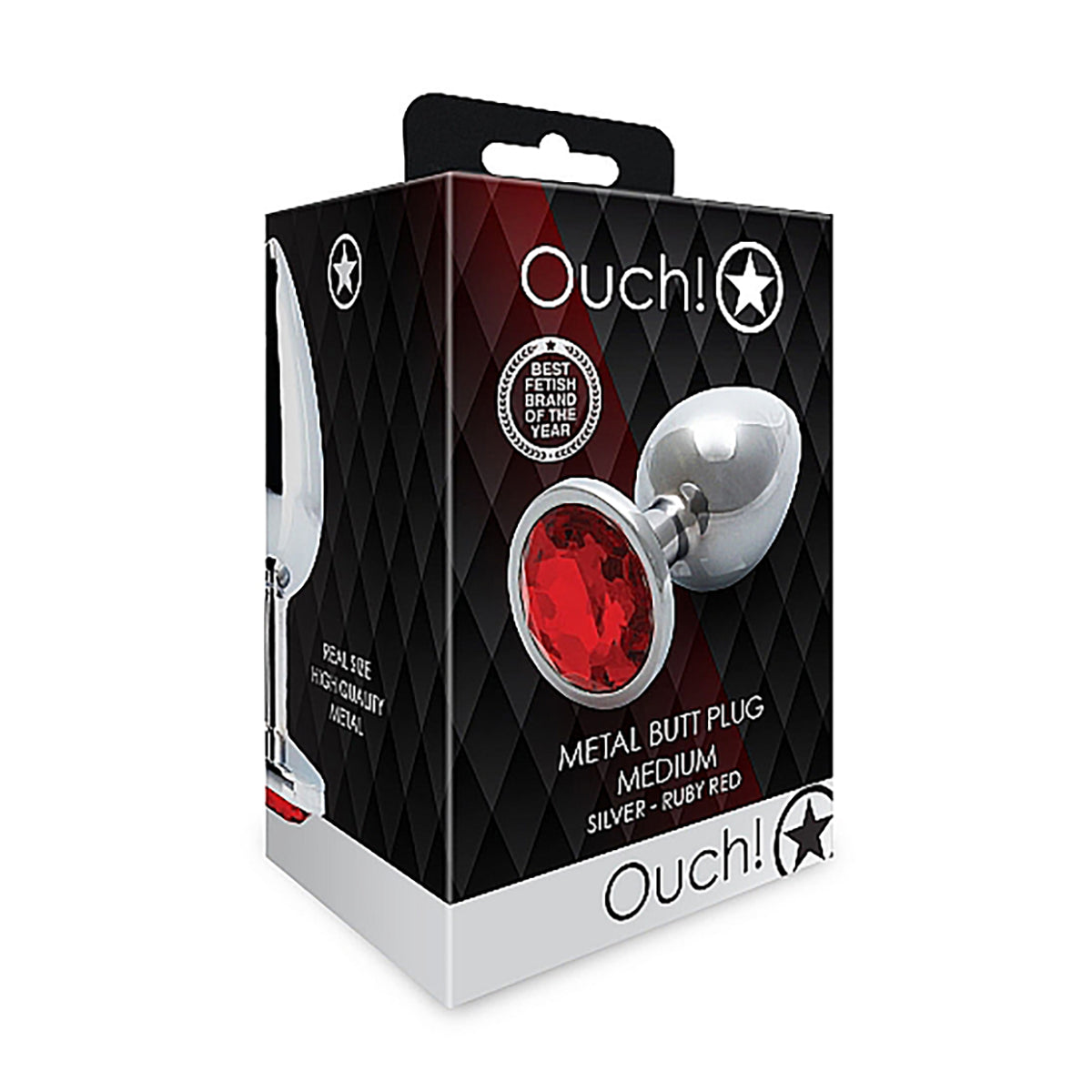 Shots Ouch! Round Gem Butt Plug Medium - Silver/Ruby Red