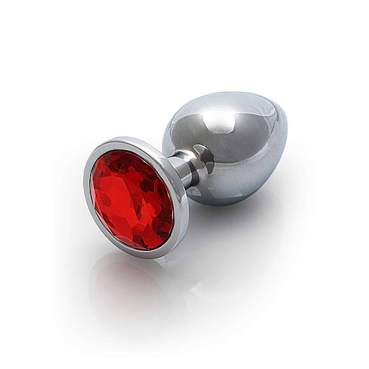 Shots Ouch! Round Gem Butt Plug Medium - Silver/Ruby Red