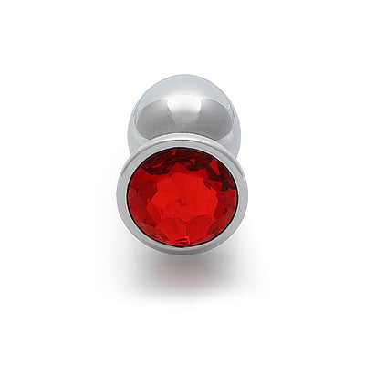 Shots Ouch! Round Gem Butt Plug Large - Silver/Ruby Red