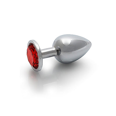 Shots Ouch! Round Gem Butt Plug Large - Silver/Ruby Red