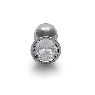 Shots Ouch! Round Gem Butt Plug Small - Silver/Diamond