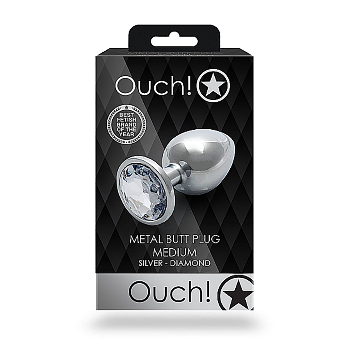 Shots Ouch! Round Gem Butt Plug Medium - Silver/Diamond