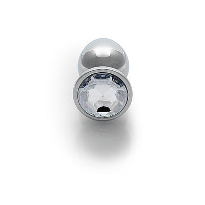 Shots Ouch! Round Gem Butt Plug Medium - Silver/Diamond