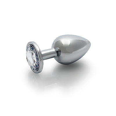 Shots Ouch! Round Gem Butt Plug Medium - Silver/Diamond