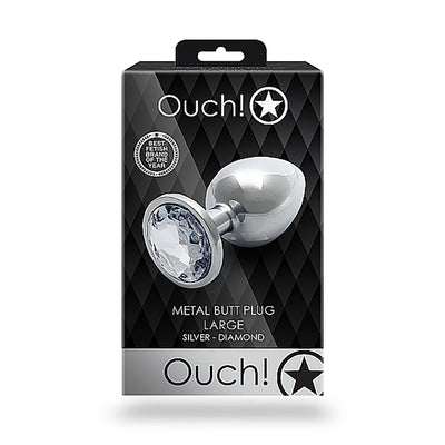 Shots Ouch! Round Gem Butt Plug Large - Silver/Diamond