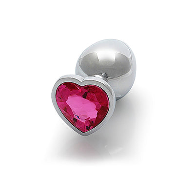 Shots Ouch! Heart Gem Butt Plug Medium - Silver/Rubellite Pink