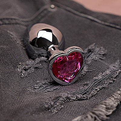 Shots Ouch! Heart Gem Butt Plug Medium - Silver/Rubellite Pink