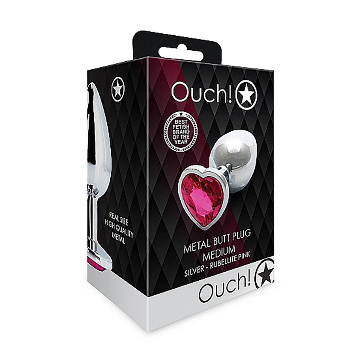 Shots Ouch! Heart Gem Butt Plug Medium - Silver/Rubellite Pink