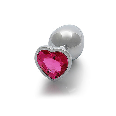 Shots Ouch! Heart Gem Butt Plug Large - Silver/Rubellite Pink