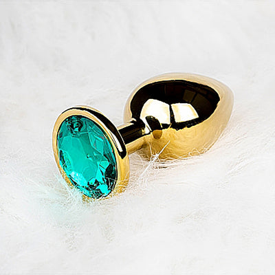 Shots Ouch! Round Gem Butt Plug Small - Gold/Emerald Green