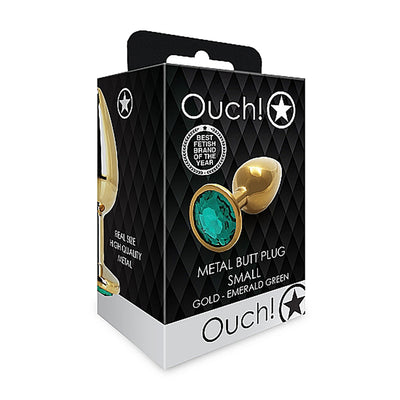 Shots Ouch! Round Gem Butt Plug Small - Gold/Emerald Green