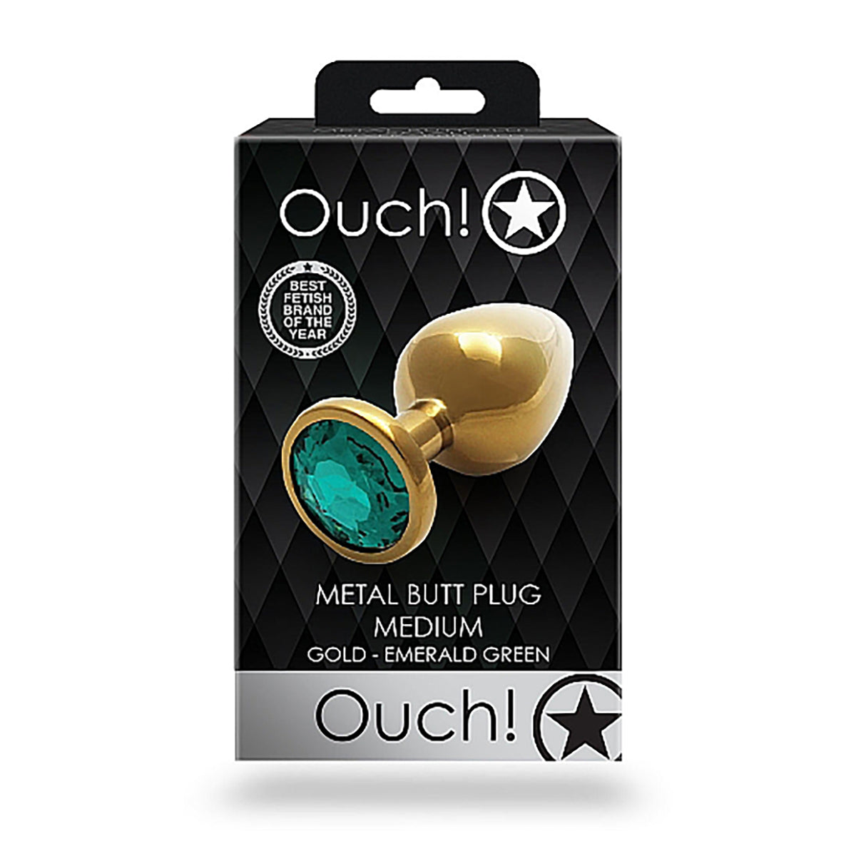 Shots Ouch! Round Gem Butt Plug Medium - Gold/Emerald Green