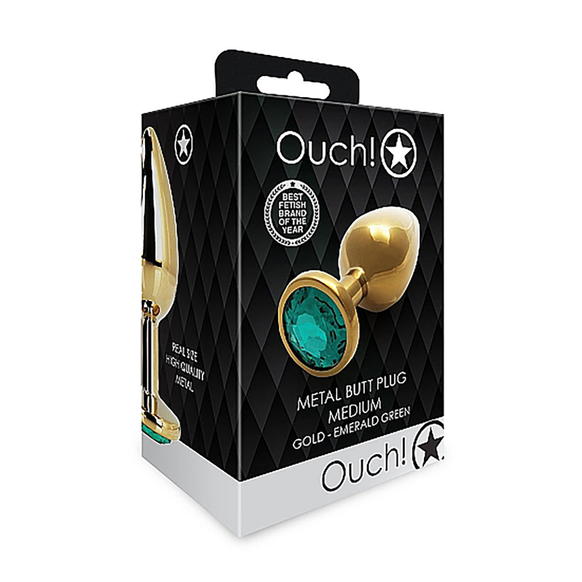 Shots Ouch! Round Gem Butt Plug Medium - Gold/Emerald Green