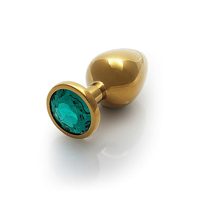 Shots Ouch! Round Gem Butt Plug Medium - Gold/Emerald Green