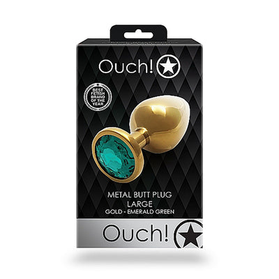 Shots Ouch! Round Gem Butt Plug Large - Gold/Emerald Green