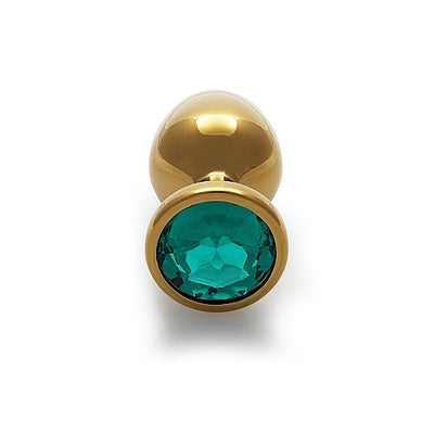 Shots Ouch! Round Gem Butt Plug Large - Gold/Emerald Green