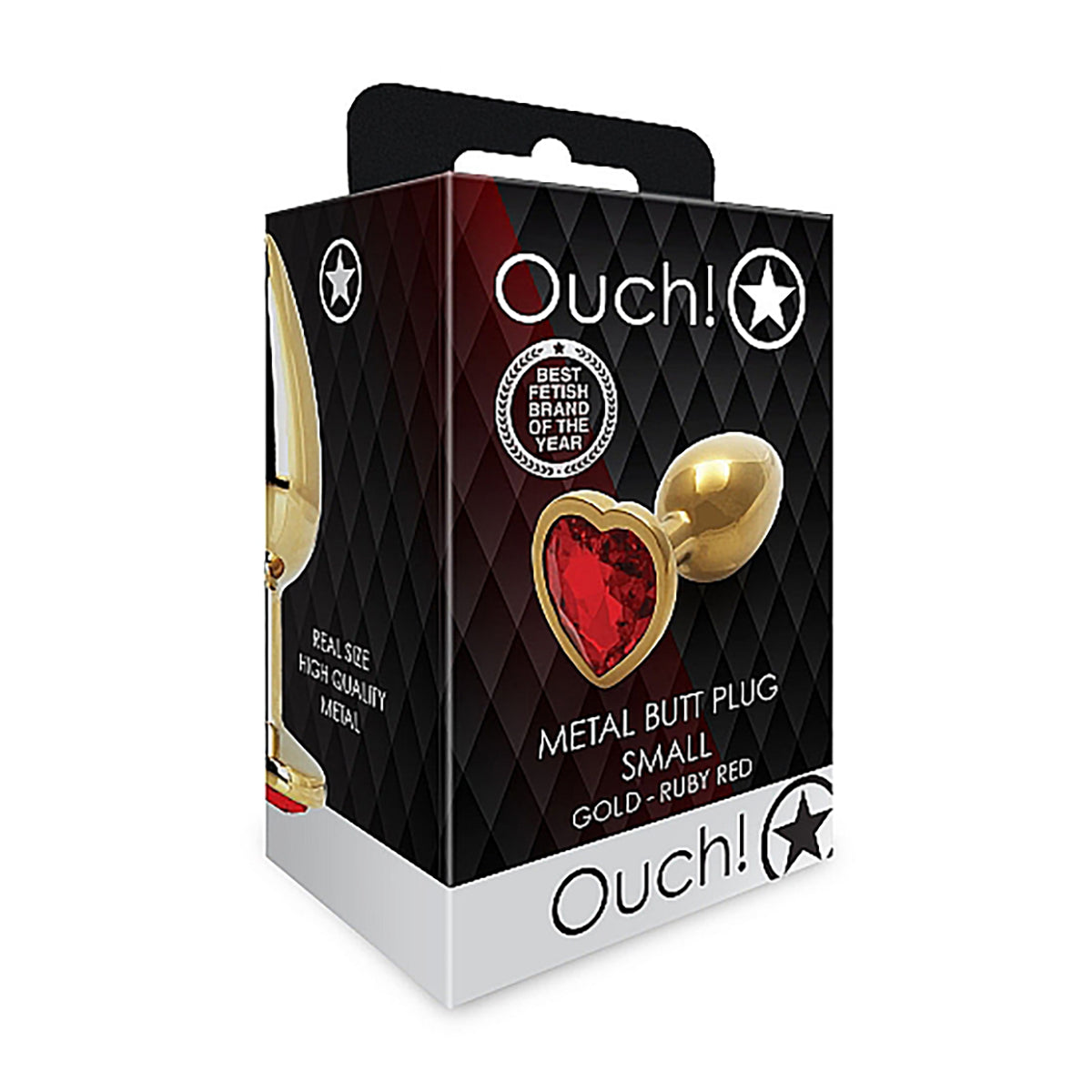 Shots Ouch! Heart Gem Butt Plug Small - Gold/Ruby Red