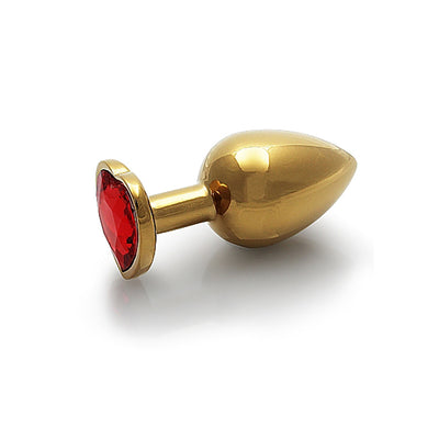 Shots Ouch! Heart Gem Butt Plug Medium - Gold/Ruby Red