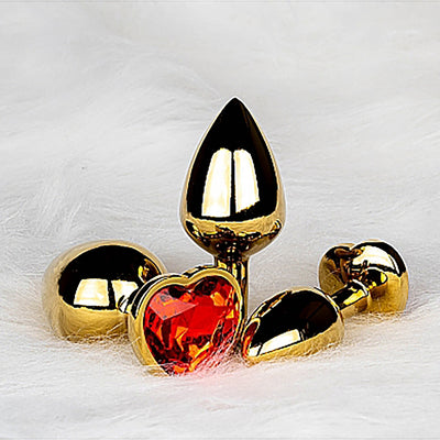 Shots Ouch! Heart Gem Butt Plug Medium - Gold/Ruby Red