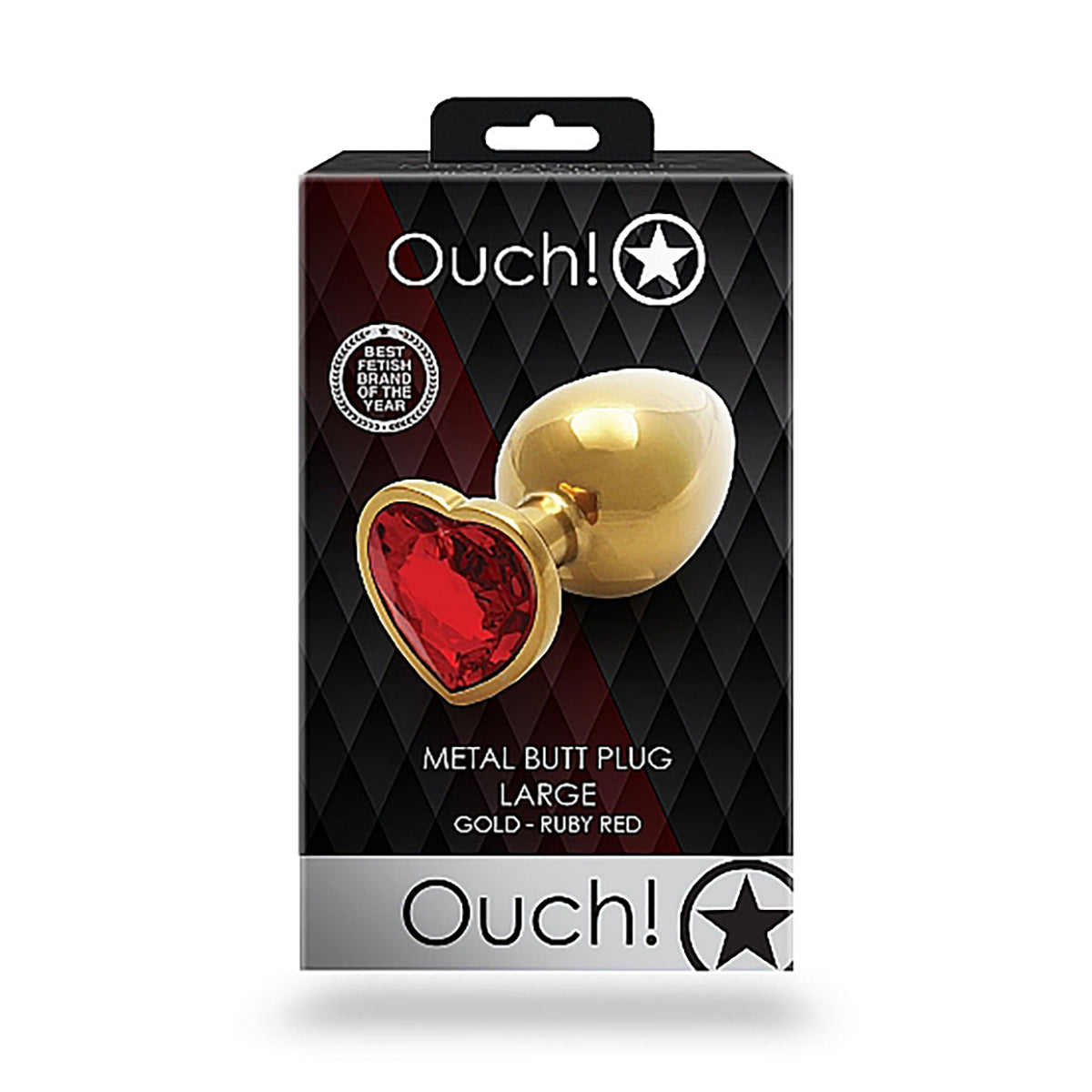 Shots Ouch! Heart Gem Butt Plug Large - Gold/Ruby Red