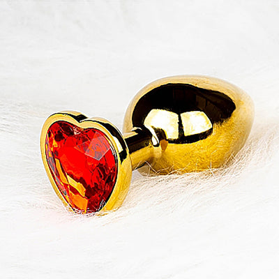 Shots Ouch! Heart Gem Butt Plug Large - Gold/Ruby Red