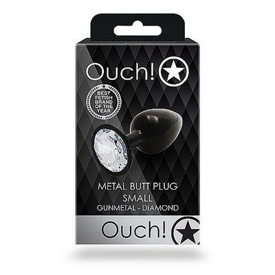 Shots Ouch! Round Gem Butt Plug Small - Gunmetal/Diamond