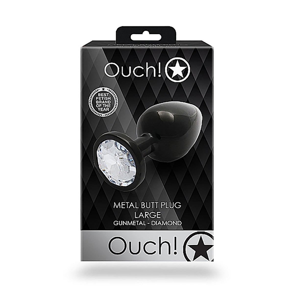 Shots Ouch! Round Gem Butt Plug Large - Gunmetal/Diamond