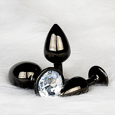 Shots Ouch! Round Gem Butt Plug Large - Gunmetal/Diamond