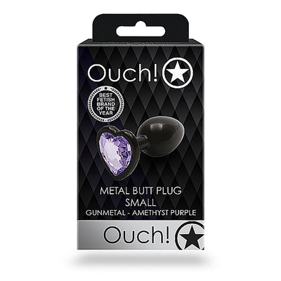 Shots Ouch! Heart Gem Butt Plug Small - Gunmetal/Amethyst