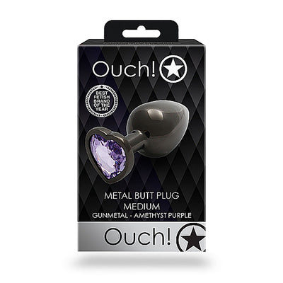 Shots Ouch! Heart Gem Butt Plug Medium - Gunmetal/Amethyst