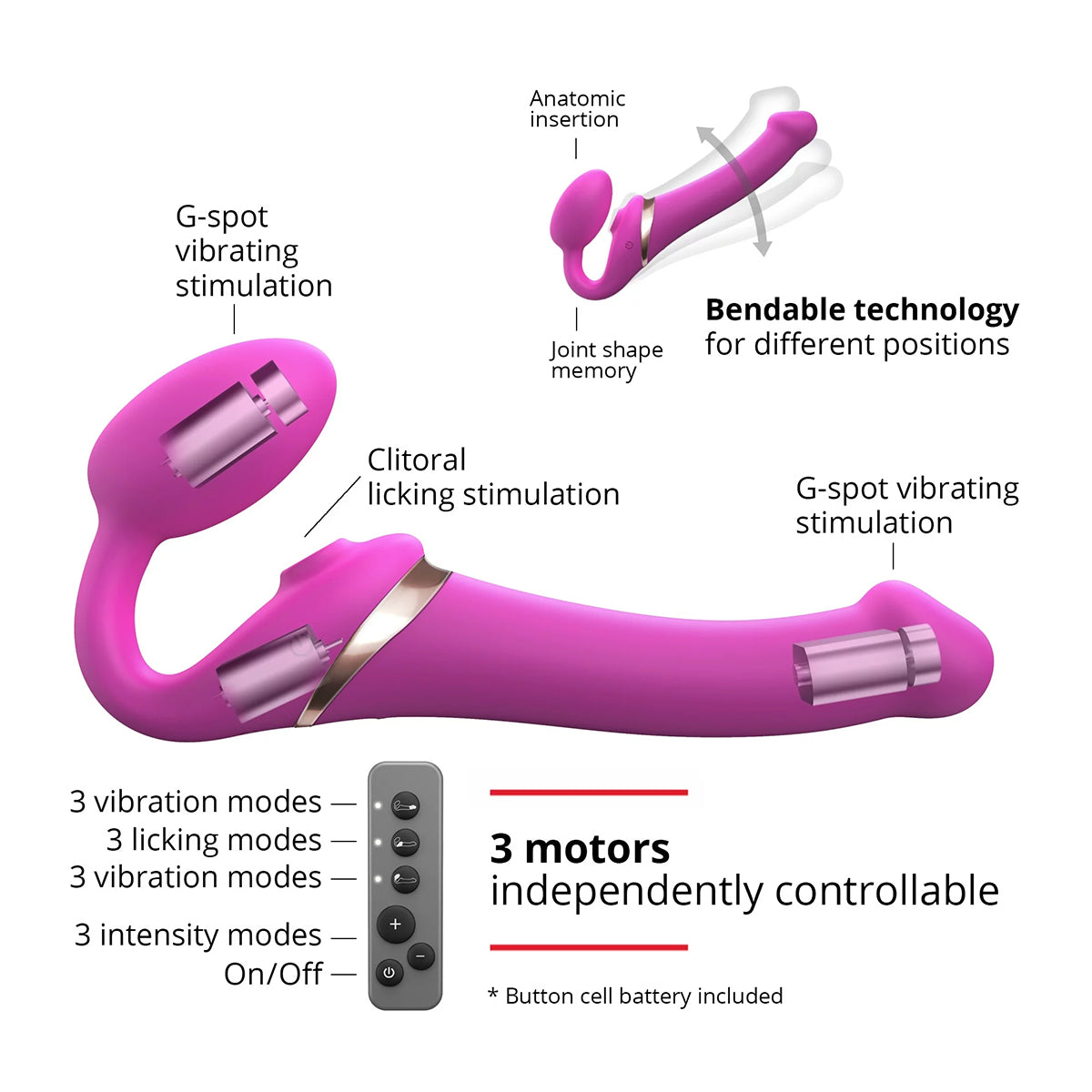 Strap-On-Me Multi-Orgasm Large Bendable Strap-On - Fuchsia