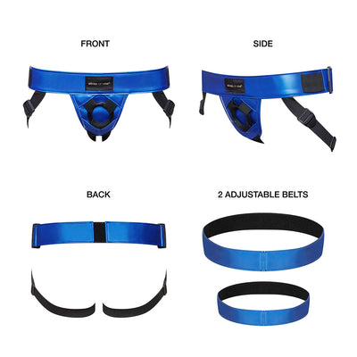 Strap-On-Me Curious Leatherette Harness - Metallic Blue