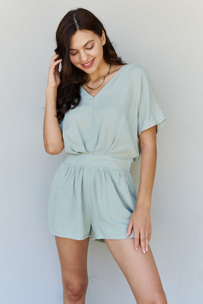 HEYSON Easy Going Front Pleated Romper in Cool Matcha