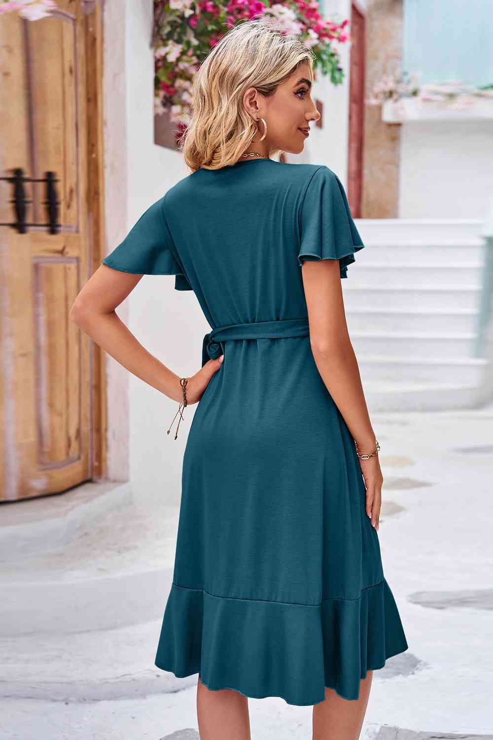 Surplice Neck Flutter Sleeve Dress