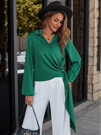 Surplice Neck Long Sleeve Blouse